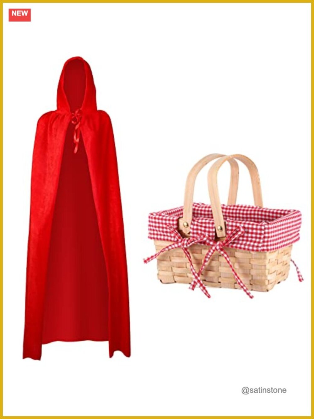Velvet Hooded Cape and Wicker Basket Set for Halloween Costume